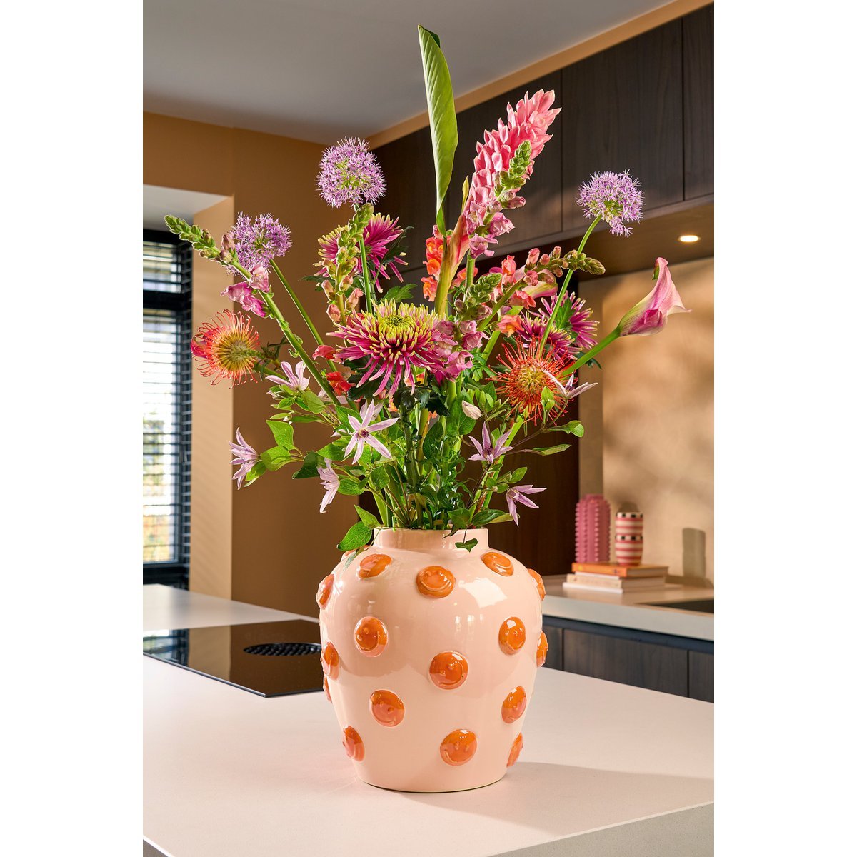 Smiley Vase - H33 x Ø30 cm - Keramik - Hellrosa, Orange