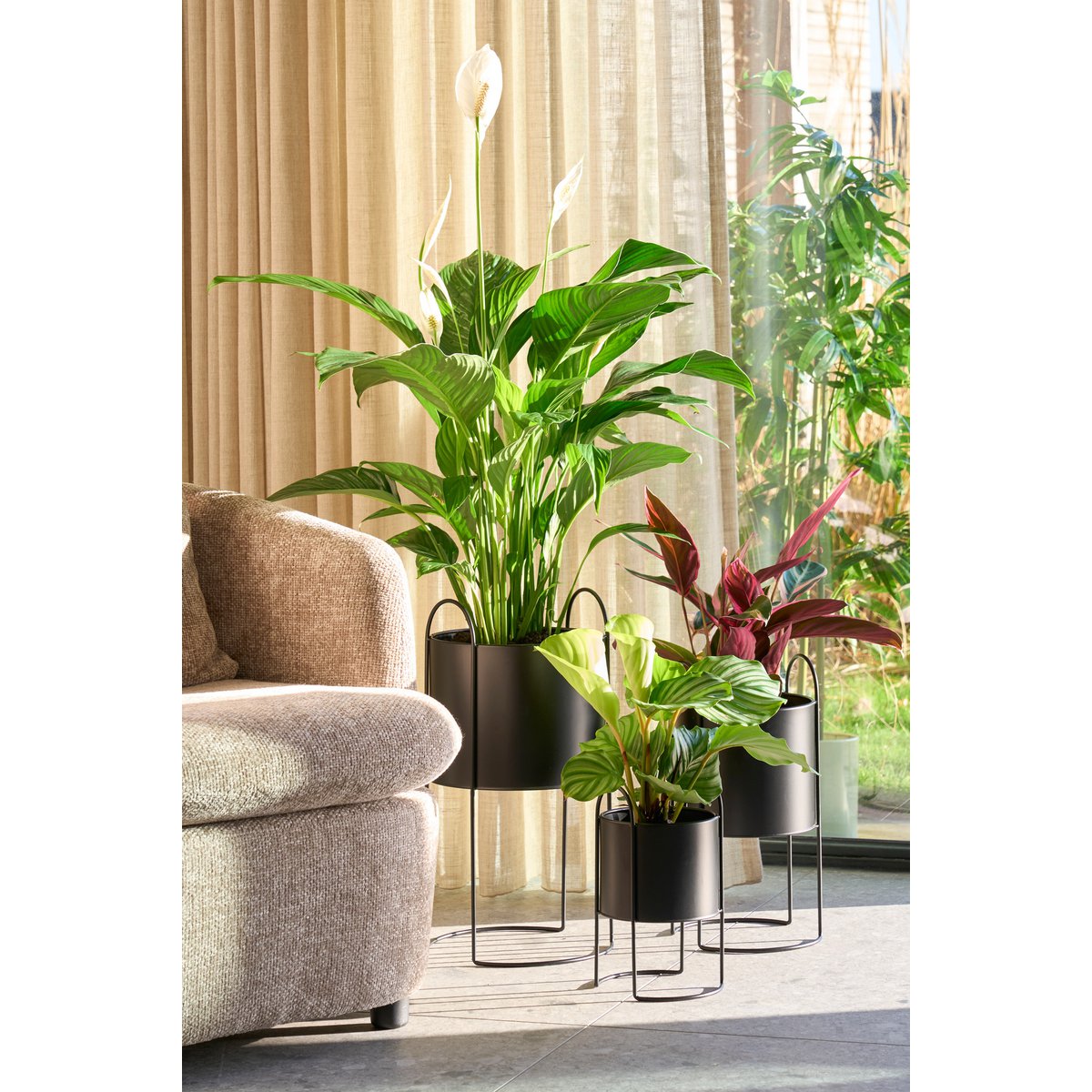 Petry Blumentöpfe auf Ständer - 3er Set - L27 x B25 x H51 cm - Metall - Schwarz