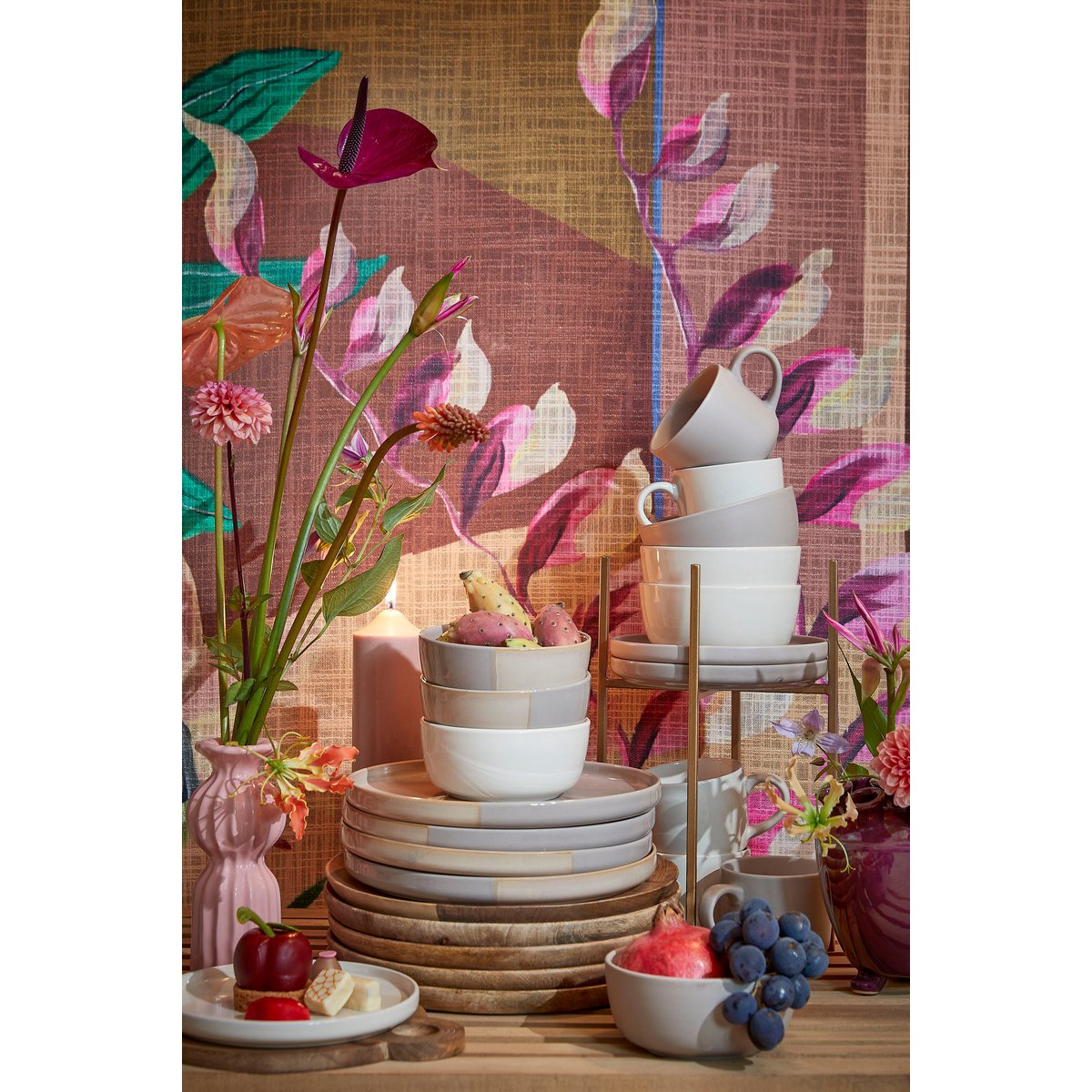 Ozzu Geschirr Set 4 Personen - Stein gut - grau