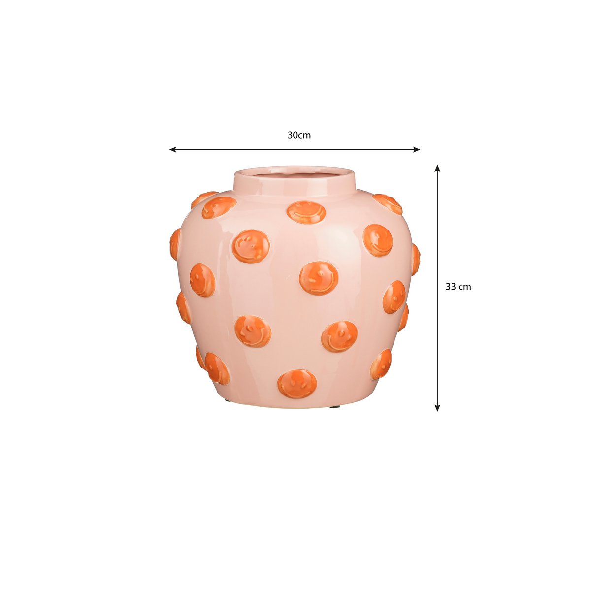 Smiley Vase - H33 x Ø30 cm - Keramik - Hellrosa, Orange