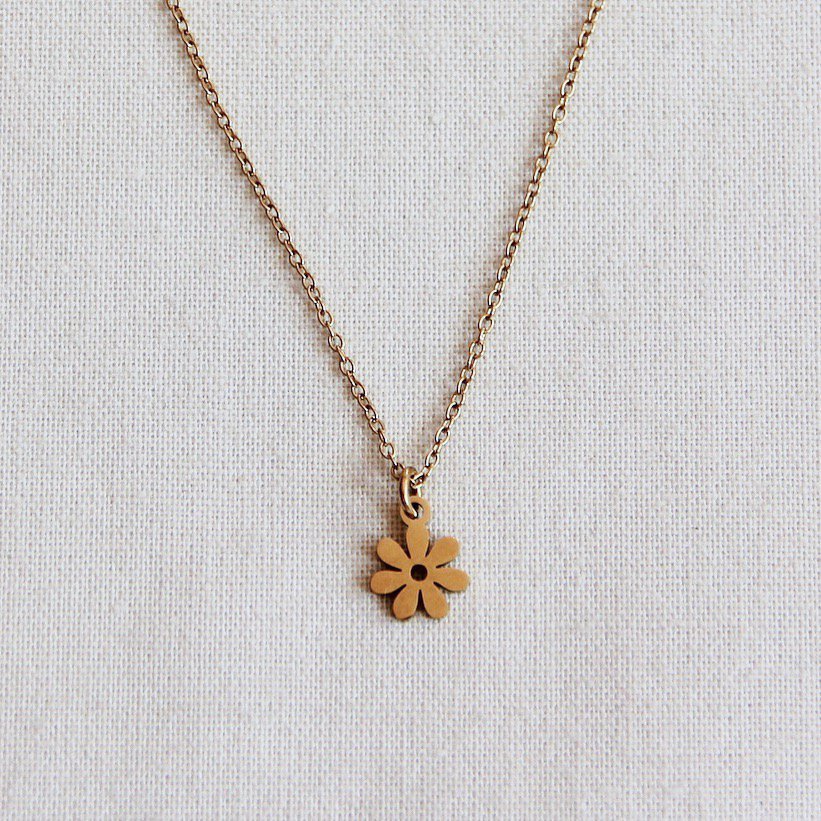 SS211 - Feine Edelstahlkette mit Mini-Blume - Gold