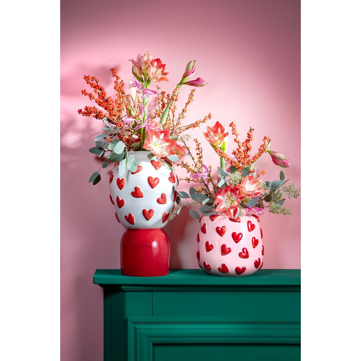 Herzvase – H28 x Ø29 cm – Keramik – Rosa, Rot