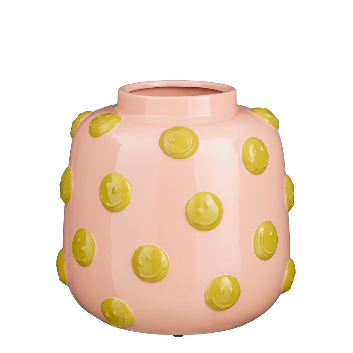 Smiley Vase - H28 x Ø29 cm - Keramik - Hellrosa, Ocker