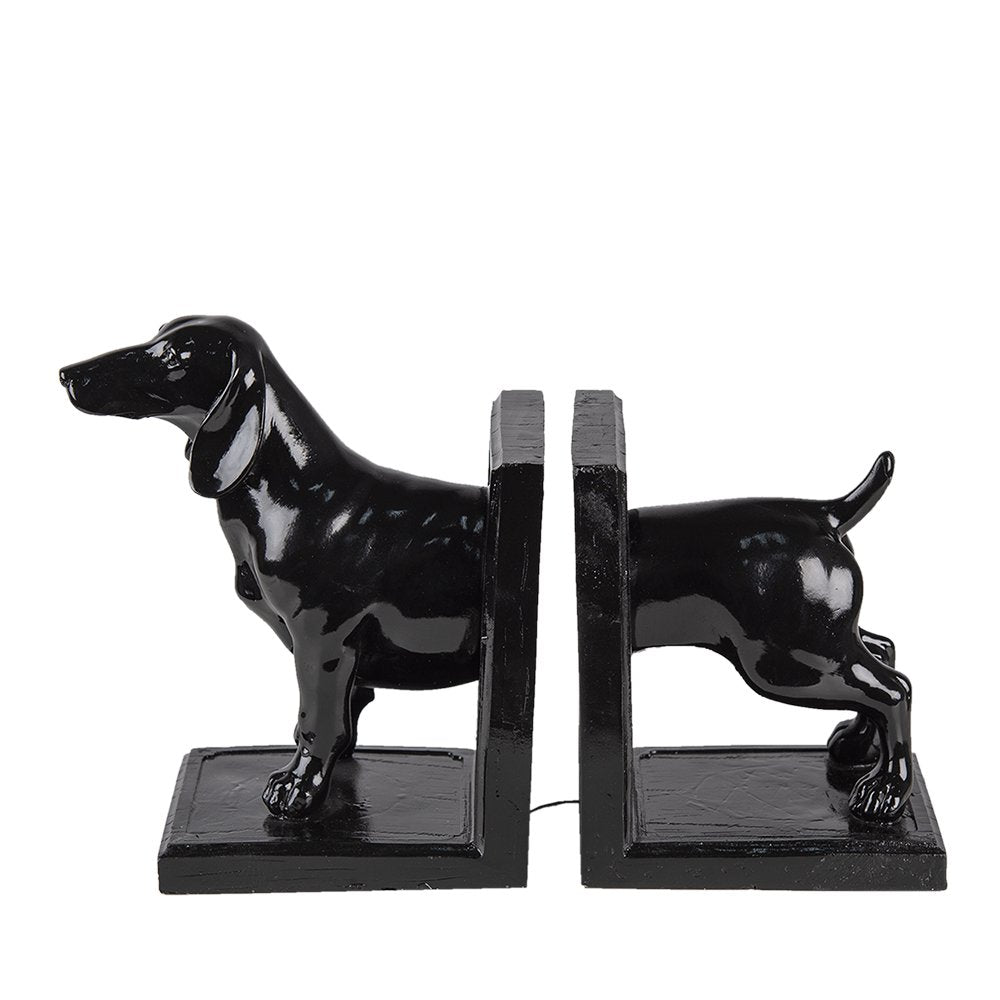 Buchstützen 2er-Set Hund Schwarz 25x9x15 cm