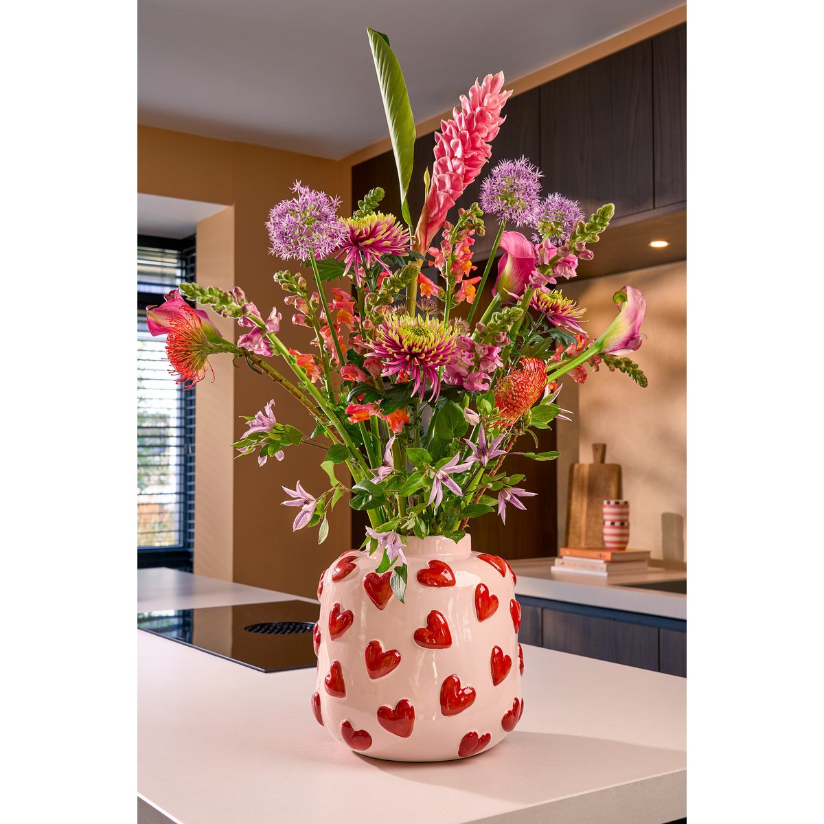 Herzvase – H28 x Ø29 cm – Keramik – Rosa, Rot