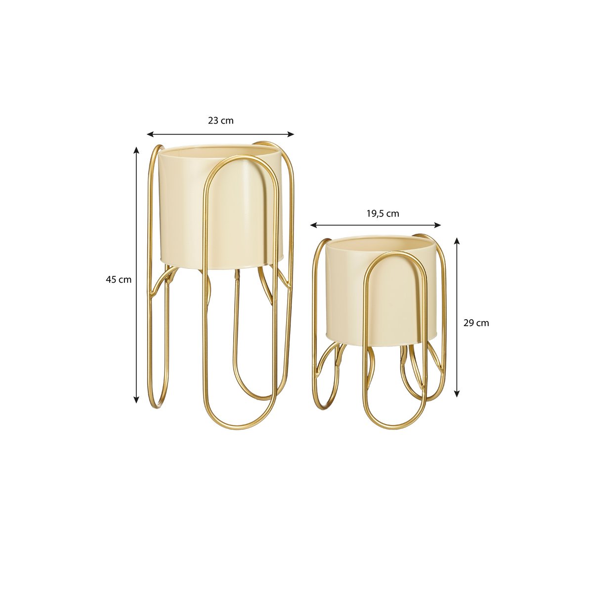 Donau -Blumentöpfe auf Ständer - 2 - Metall - H45 x Ø23 cm - hellgelb, Gold